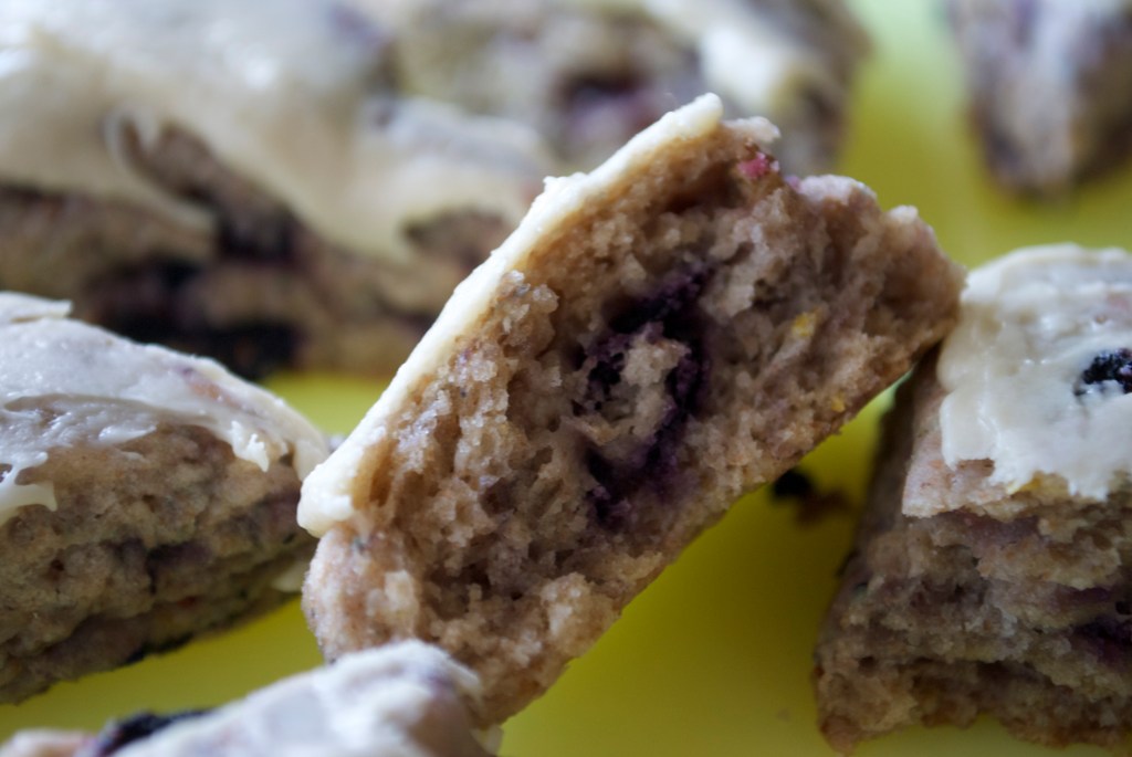Earl Grey Spelt Scones w/ White Chocolate Glaze.