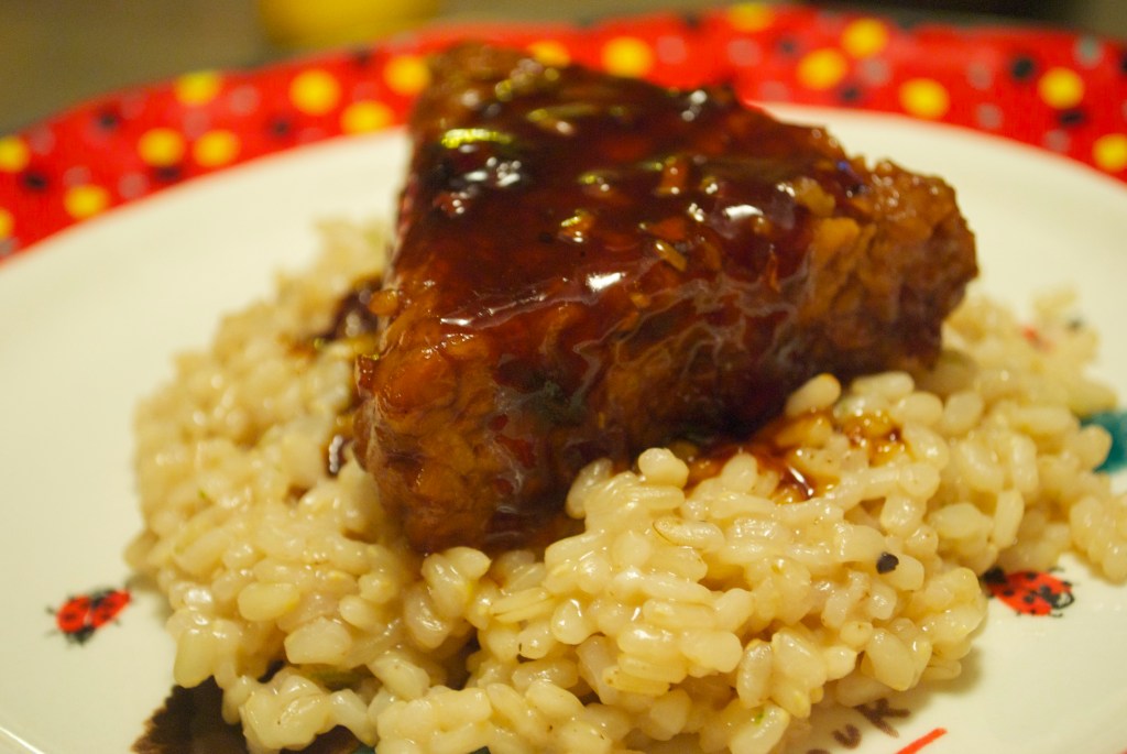 This is what the tempeh looks like when still hot. The photo up above was a next day photo so I could get better light. :)